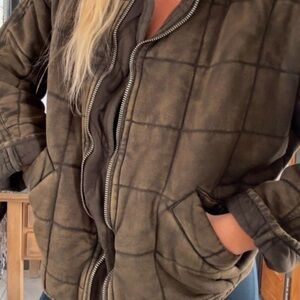 Free People Olive Quilted Puffer Jacket